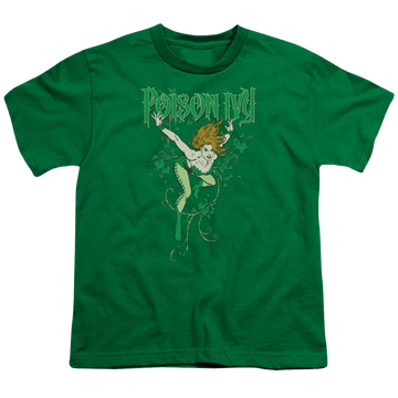 Kelly green youth t-shirt for ages 8 to 12 with DC Comics More DC Characters Poison Ivy graphic