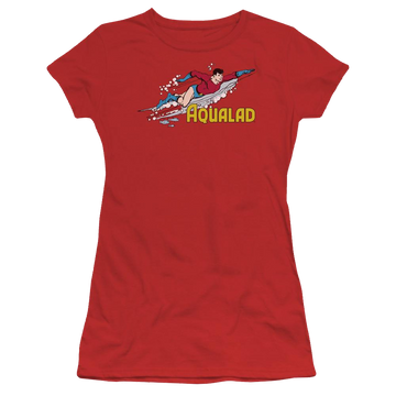 Red juniors t-shirt with DC Comics Aqualad graphic