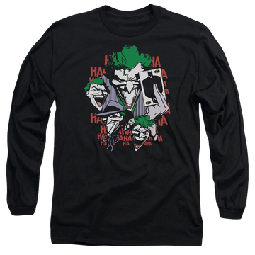 Black men's long sleeve t-shirt with Joker DC Comics Four Of A Kind graphic