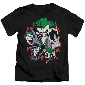Black kid's t-shirt for ages 4 to 7 with Joker Four Of A Kind graphic
