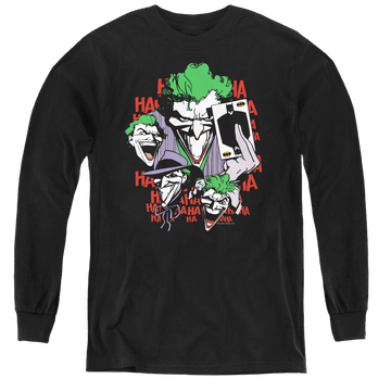 Black youth long sleeve t-shirt with Joker Four Of A Kind graphic