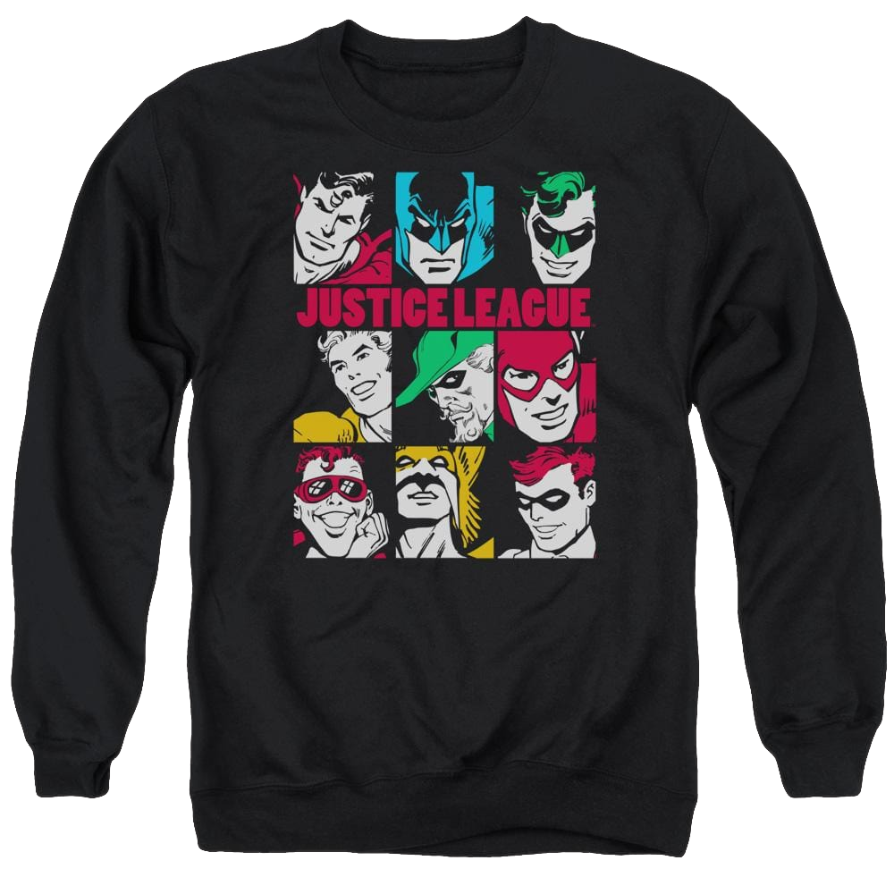 DC Comics Nine Blocks Of Justice - Men's Crewneck Sweatshirt Men's Crewneck Sweatshirt Justice League   
