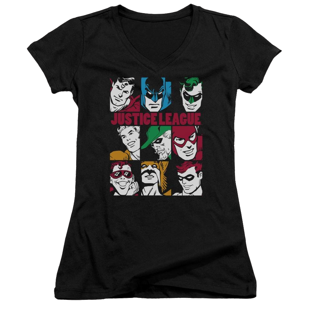 DC Comics Nine Blocks Of Justice - Juniors V-Neck T-Shirt Juniors V-Neck T-Shirt Justice League   