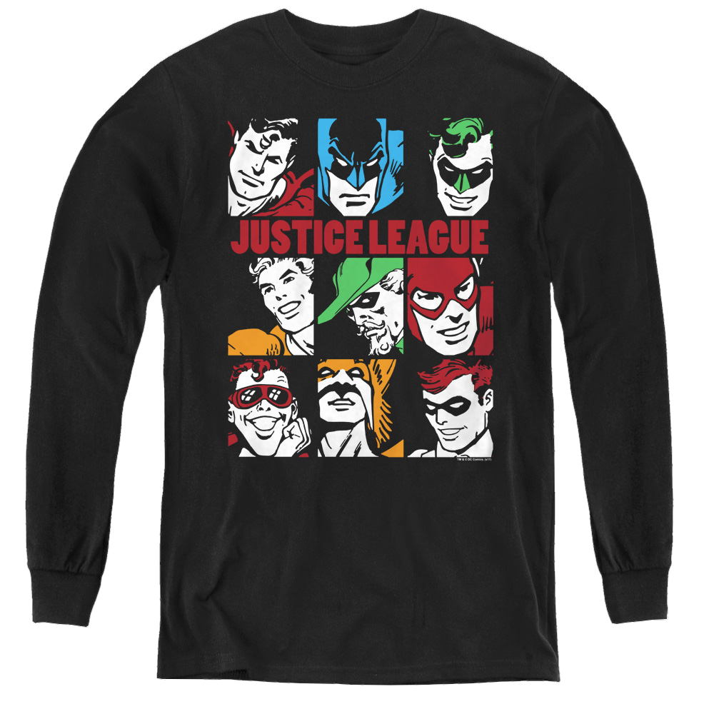 Justice League Nine Blocks Of Justice - Youth Long Sleeve T-Shirt Youth Long Sleeve T-Shirt Justice League   