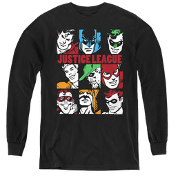 Justice League Nine Blocks Of Justice - Youth Long Sleeve T-Shirt Youth Long Sleeve T-Shirt Justice League   