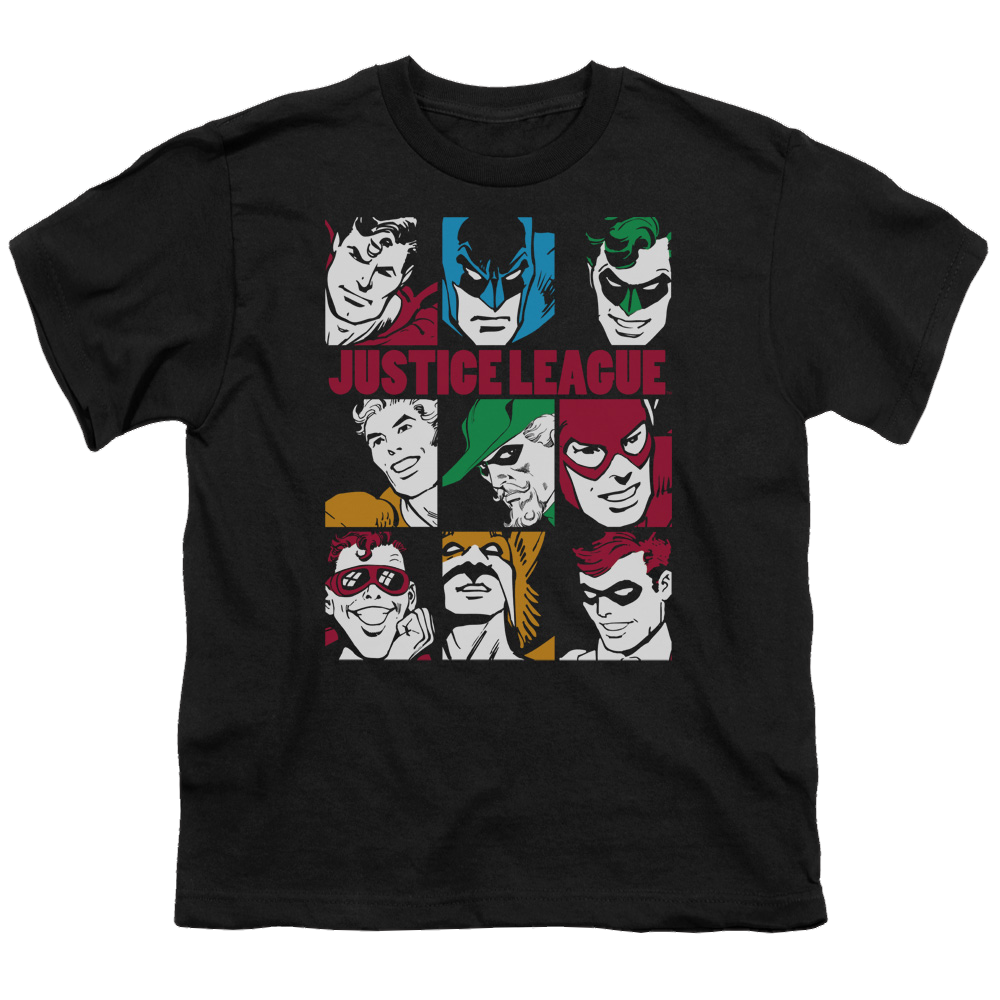 Justice League Nine Blocks Of Justice - Youth T-Shirt Youth T-Shirt (Ages 8-12) Justice League   
