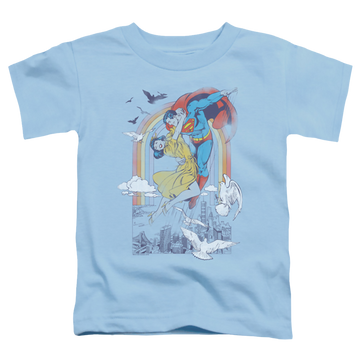 Light blue toddler t-shirt with Superman Rainbow Love graphic