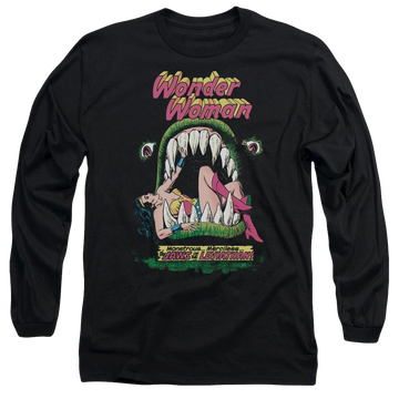 Black men's long sleeve t-shirt with Wonder Woman DC Comics Jaws graphic