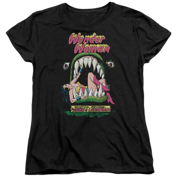 Black women's t-shirt with Wonder Woman DC Comics Jaws graphic