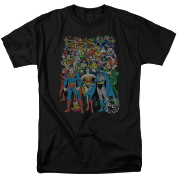 Black men's regular fit t-shirt with Justice League DC Comics Original Universe graphic