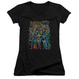 DC Comics Original Universe - Juniors V-Neck T-Shirt Juniors V-Neck T-Shirt Justice League   
