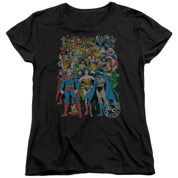 Black women's t-shirt with Justice League DC Comics Original Universe graphic