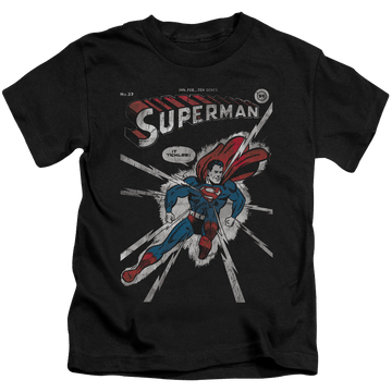 Black kid's t-shirt for ages 4 to 7 with Superman Cover Me graphic