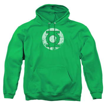 Kelly green pullover hoodie with Green Lantern Distressed Lantern Logo graphic