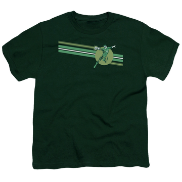 Hunter green youth t-shirt for ages 8 to 12 with Green Lantern Lantern Stripe graphic