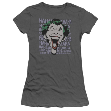 Charcoal juniors t-shirt with Joker DC Comics Dastardly Merriment graphic