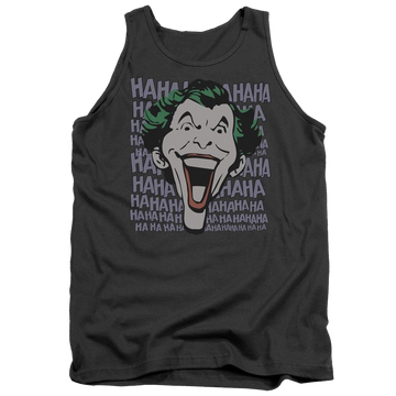 Charcoal men's tank with Joker DC Comics Dastardly Merriment graphic