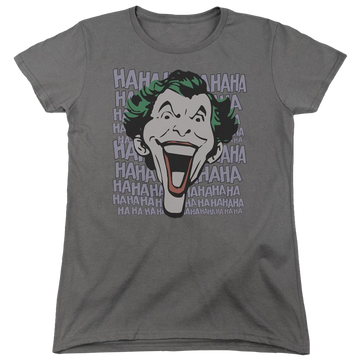 Charcoal women's t-shirt with Joker DC Comics Dastardly Merriment graphic