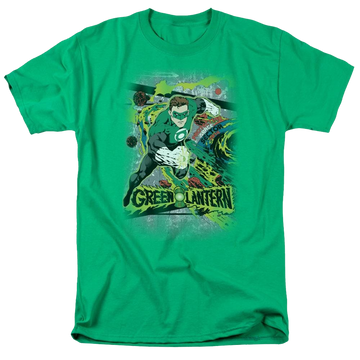 Kelly green men's regular fit t-shirt with Green Lantern DC Comics Space Sector 2814 graphic