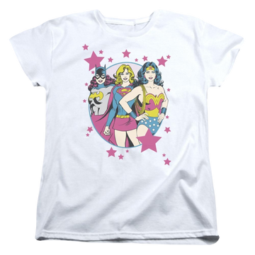 White women's t-shirt with Justice League DC Comics We Are Superior graphic