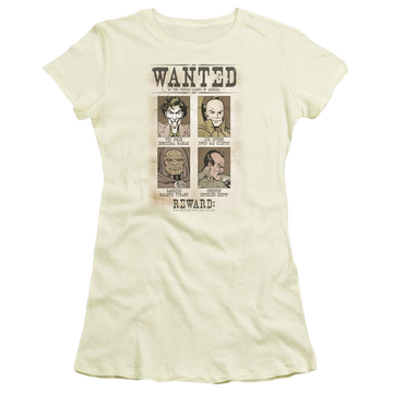 Cream juniors t-shirt with DC Comics Wanted Poster graphic