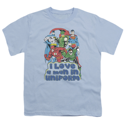 Justice League I Love A Man In Uniform - Youth T-Shirt Youth T-Shirt (Ages 8-12) Justice League   