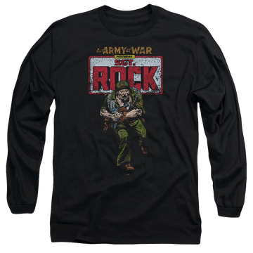 Black men's long sleeve t-shirt with DC Comics Sgt Rock graphic