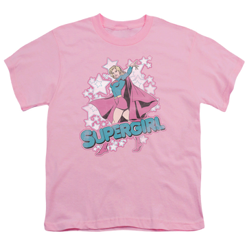 Pink youth t-shirt for ages 8 to 12 with Superman Supergirl Im Supergirl graphic