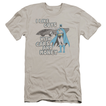 Silver men's premium slim fit t-shirt with Batman DC Comics Favorite Things graphic