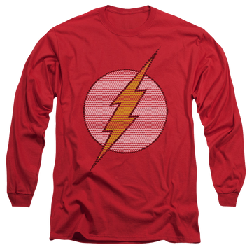 Red men's long sleeve t-shirt with Flash Little Logos graphic