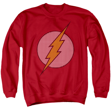 Red men's crewneck sweatshirt with Flash Little Logos graphic