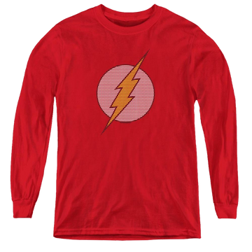 Red youth long sleeve t-shirt with Flash Little Logos graphic