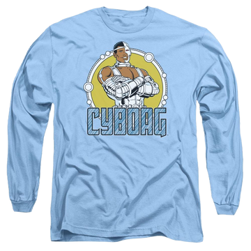 Carolina blue men's long sleeve t-shirt with DC Comics Cyborg graphic