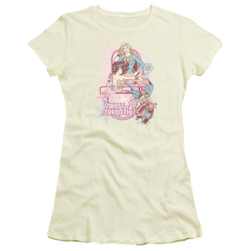 Cream juniors t-shirt with Justice League DC Comics Sirens Of Strength graphic
