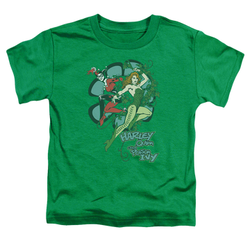 Kelly green toddler t-shirt with Harley Quinn Harley And Ivy graphic