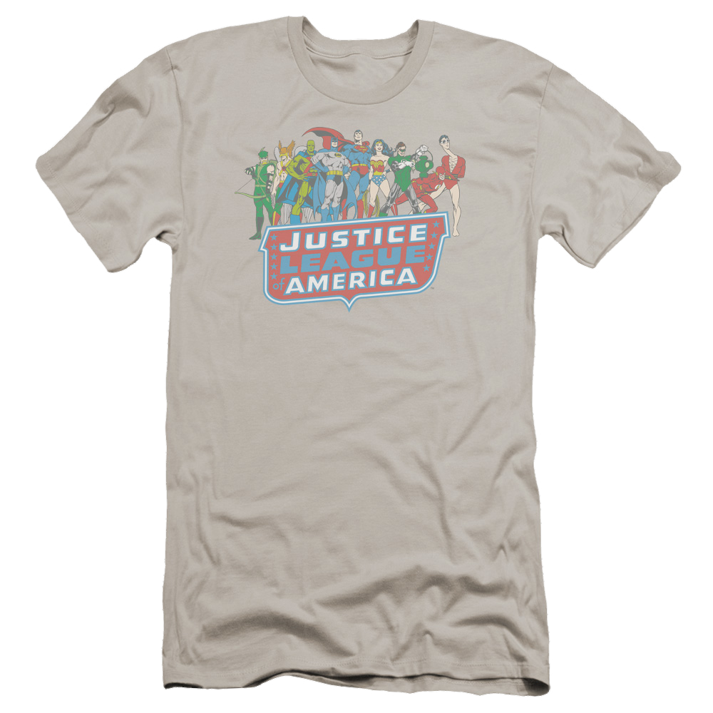 DC Comics Jla Lineup - Men's Premium Slim Fit T-Shirt Men's Premium Slim Fit T-Shirt Justice League   