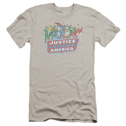 DC Comics Jla Lineup - Men's Premium Slim Fit T-Shirt Men's Premium Slim Fit T-Shirt Justice League   