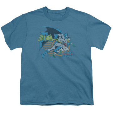 Slate youth t-shirt for ages 8 to 12 with Batman Robin Duo graphic