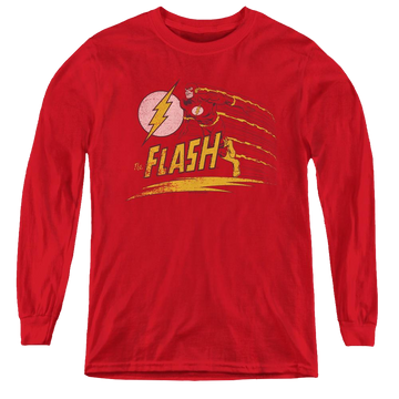 Red youth long sleeve t-shirt with The Flash Like Lightning graphic