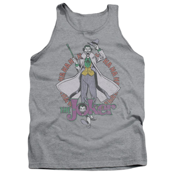 Athletic heather men's tank with Joker DC Comics Maniacal graphic