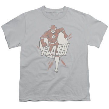 Silver youth t-shirt for ages 8 to 12 with The Flash Lightning Fast graphic