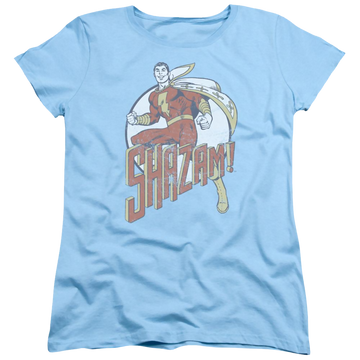 Light blue women's t-shirt with Shazam DC Comics Stepping Out graphic