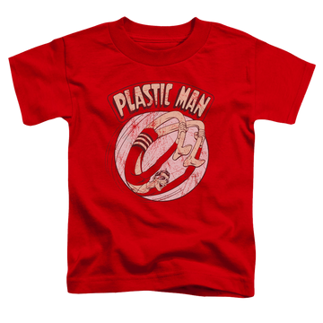 Red kid's t-shirt for ages 4 to 7 with Plastic Man Bounce graphic