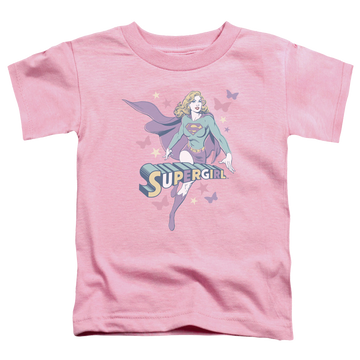 Pink toddler t-shirt with Superman Supergirl Pastels graphic