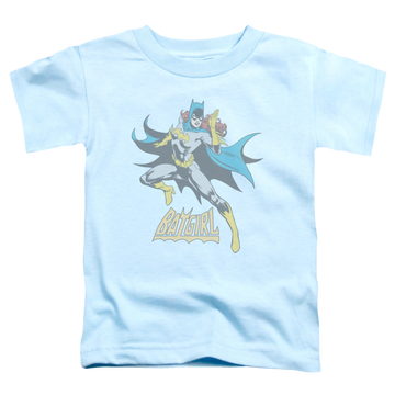 Light blue toddler t-shirt with Batman Batgirl See Ya graphic