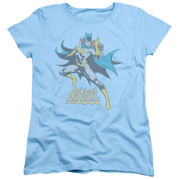 Light blue women's t-shirt with Batman Batgirl See Ya graphic