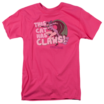 Hot pink men's regular fit t-shirt with Catwoman Claws graphic