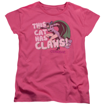 Hot pink women's t-shirt with Catwoman Claws graphic