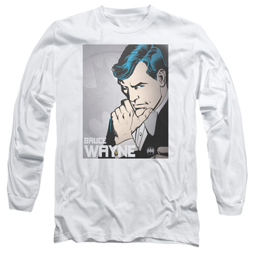 White men's long sleeve t-shirt with Batman DC Comics Bruce Wayne graphic