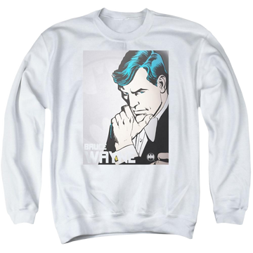 White men's crewneck sweatshirt with Batman DC Comics Bruce Wayne graphic